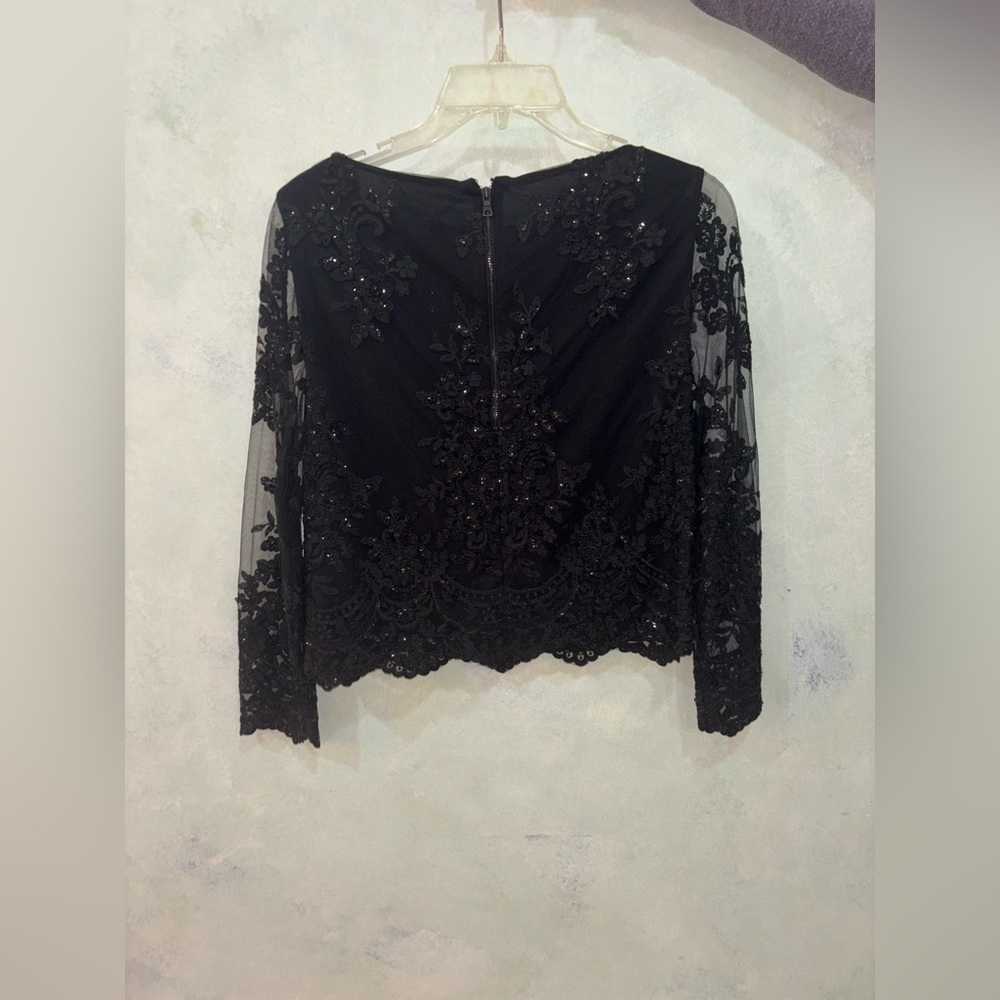 Alice + Olivia black lace and embellished top. Size 6!